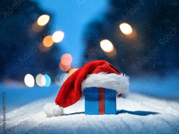 Obraz Weihnachtsgeschenk, im Hintergrund eine Winterlandschaft