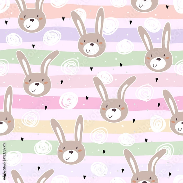 Fototapeta Seamless pattern with cute little bunny. vector illustration