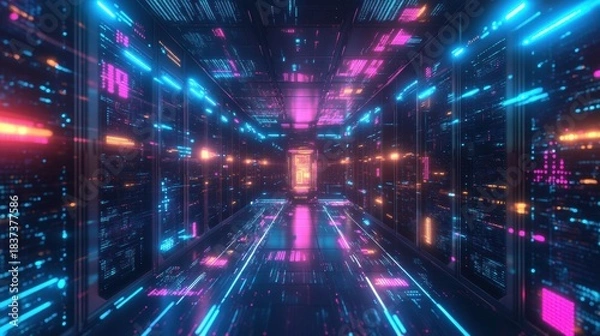 Obraz AI-Powered Cloud Computing Server with Glowing Neon