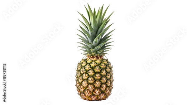 Obraz Whole fresh pineapple fruit with green crown isolated on transparent background