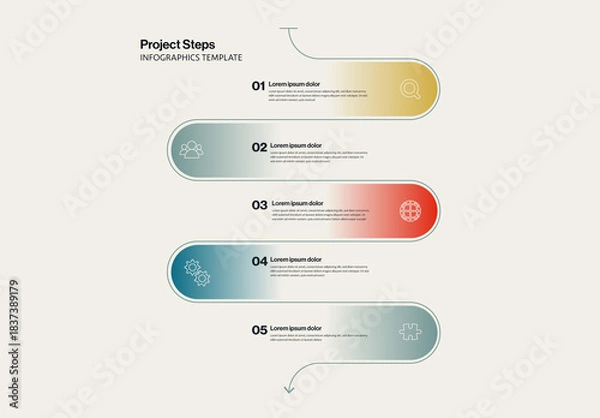 Obraz Project Steps Timeline Infographics Template with Rounded Gradient Elements