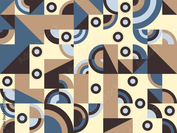 Fototapeta Seamless abstract geometric pattern with colorful circles, a retro vector illustration design for texture, wallpaper, or textile backdrop