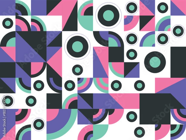 Fototapeta Colorful seamless retro pattern vector illustration with bright geometric circle shapes for wallpaper design and decoration