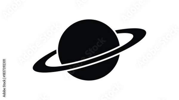 Fototapeta Simple black silhouette depiction of saturn and its prominent ring system