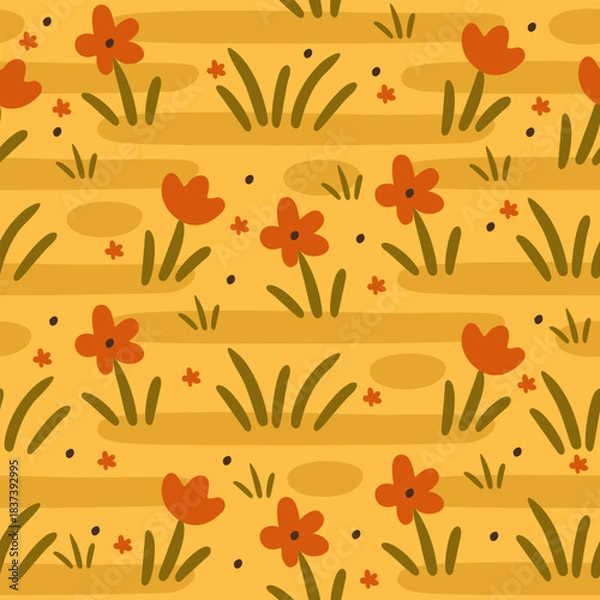 Obraz Vector seamless floral pattern. Soft small orange flowers on yellow background