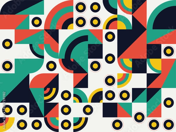 Fototapeta Seamless colorful retro geometric circle pattern vector illustration for wallpaper design and bright texture backdrop