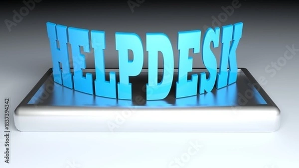 Obraz HELPDESK blue write on metallig base - 3D rendering illustration