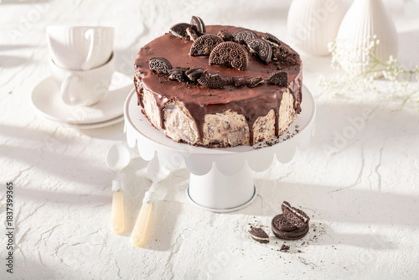 Fototapeta Tasty cheesecake made of cheese and chocolate.