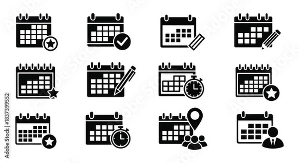 Obraz Various calendar icons with different symbols a black silhouette