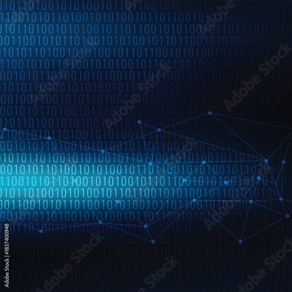 Fototapeta Digital Network Connection on Binary Code Background