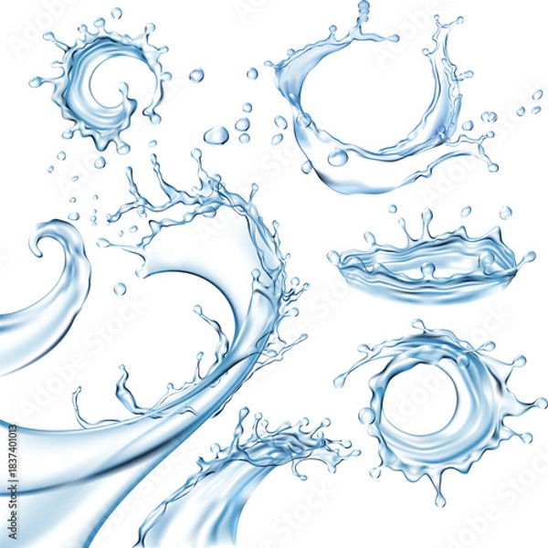 Fototapeta Dynamic Water Splashes and Swirls Collection liquid