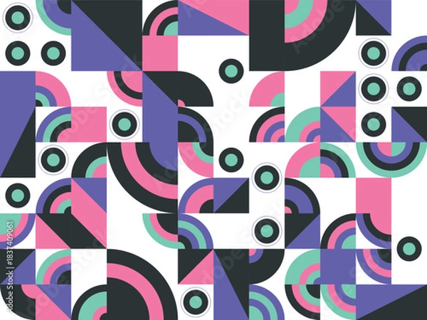 Fototapeta Colorful retro geometric seamless vector pattern illustration with circles and stripe texture background design