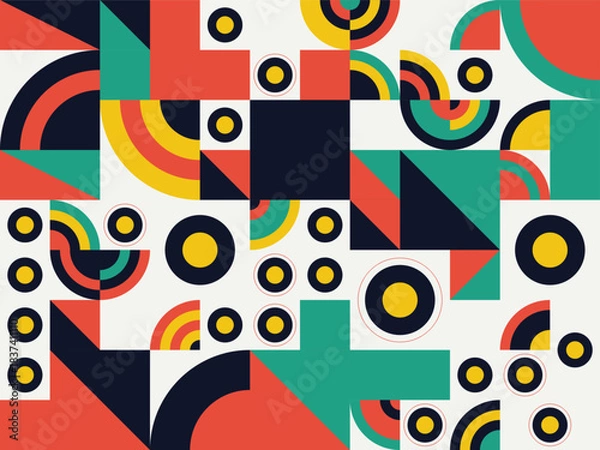 Fototapeta Colorful abstract retro vector seamless pattern illustration with bright circle shapes and floral ornament design