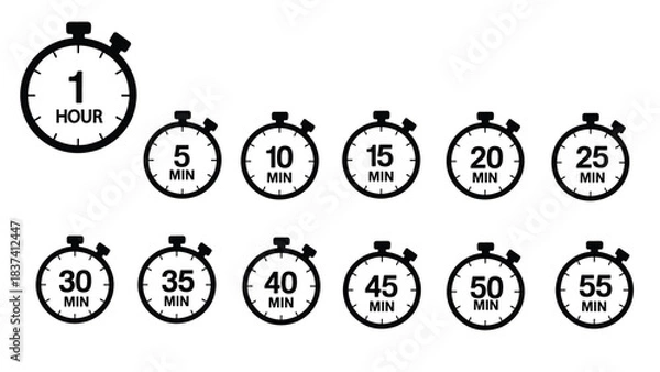 Fototapeta Stopwatch time interval vector icon set for productivity themes