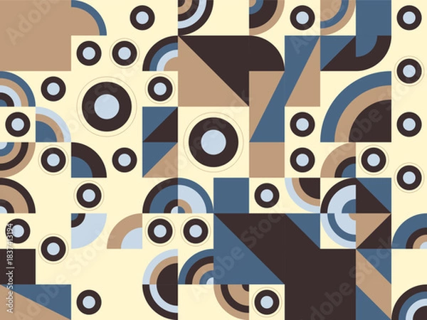 Fototapeta Abstract retro seamless vector pattern with colorful geometric circles and line art decoration