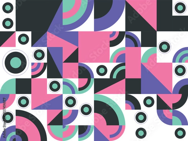 Fototapeta Abstract seamless geometric pattern with colorful retro circles, vector textile decoration illustration