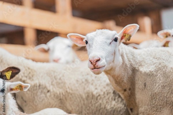 Obraz White sheep in a barn