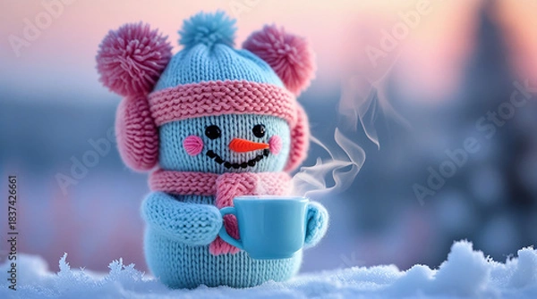 Obraz Snowman standing in falling snow