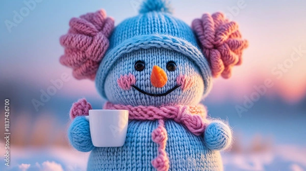 Obraz Cute snowman glowing with lights