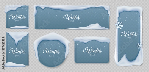 Obraz Winter glass snow sale banners set