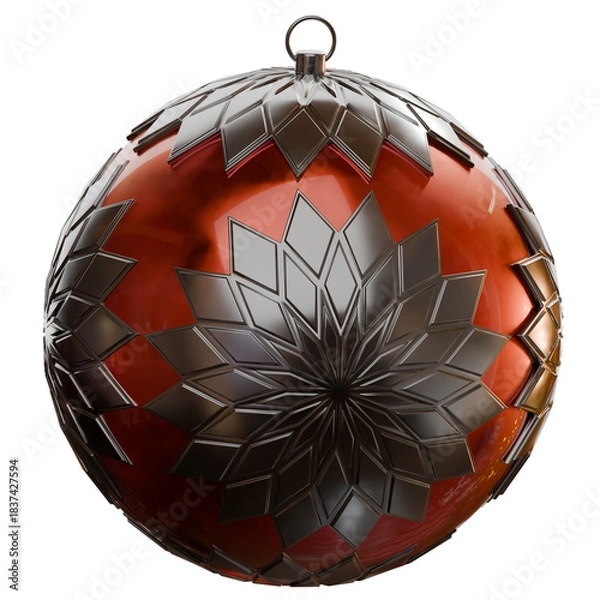 Fototapeta A Christmas ornament accented with polished metal parts, combining festive color and reflective metallic details. Elegant, modern, and highly detailed, ideal for premium holiday graphics.