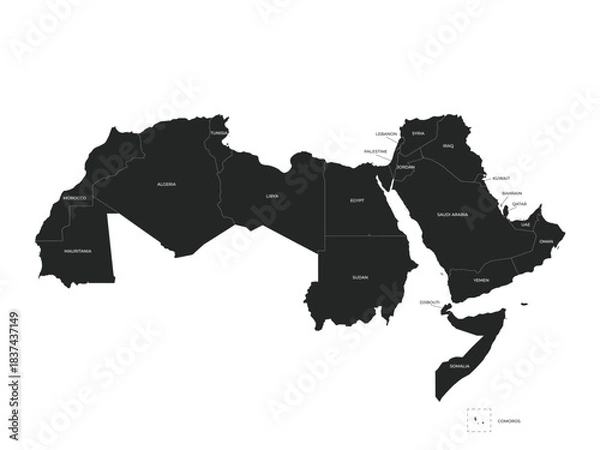 Fototapeta Arab World Map, Map of All Countries of Middle East and North Africa