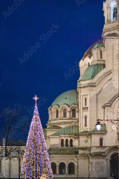 Obraz christmas tree with decorations on the background Sofia, Bulgaria