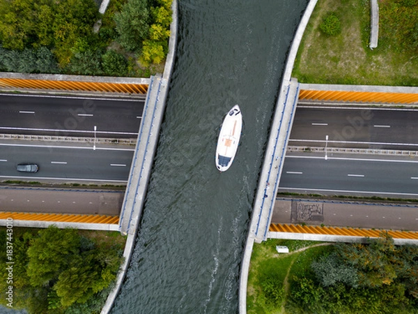 Fototapeta Drone view of the famous aquaduct near Harderwijk, The Netherlands
