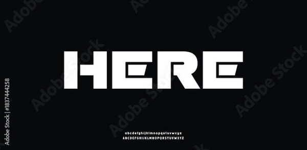 Obraz A bold, angular techno font with blocky futuristic shapes perfect for modern digital and sci-fi designs.