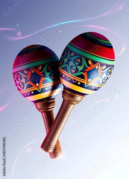 Obraz Vibrant Decorative Maracas on Gradient Background.