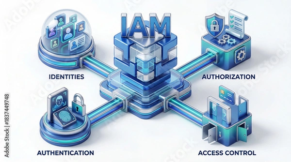 Obraz IAM identity access management authentication authorization access control  3D - infographic
