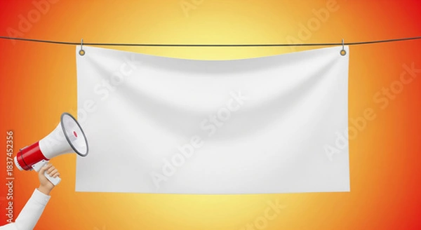 Fototapeta Announce your massive sale loudly using a blank banner mockup and a red megaphone ready for custom text