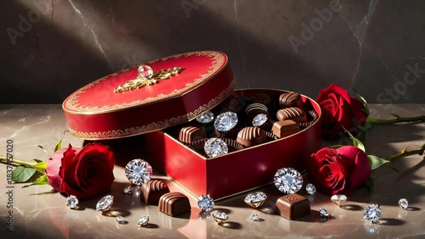 Fototapeta heart shaped box with roses