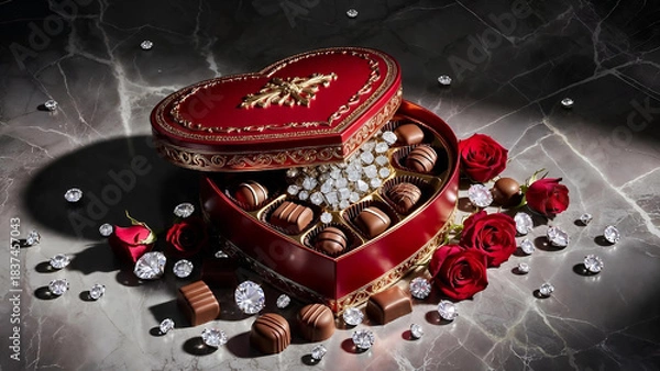 Fototapeta heart shaped box with roses