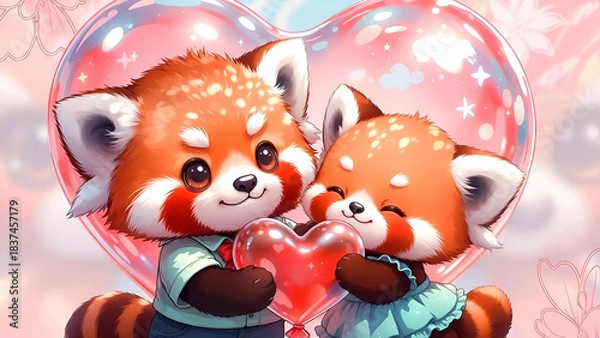 Fototapeta two teddy bears and a heart