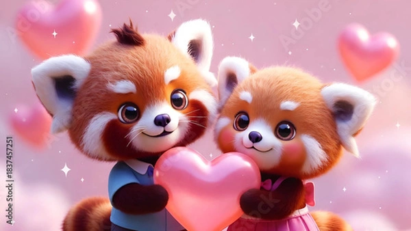 Fototapeta two teddy bears and a heart