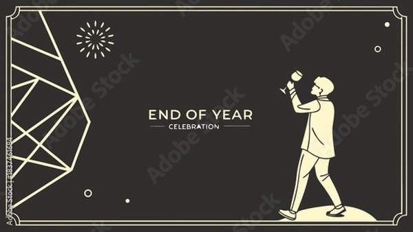 Obraz Business vector silhouette illustration of people, including a businessman with a banner or suitcase, representing a black concept sign board art