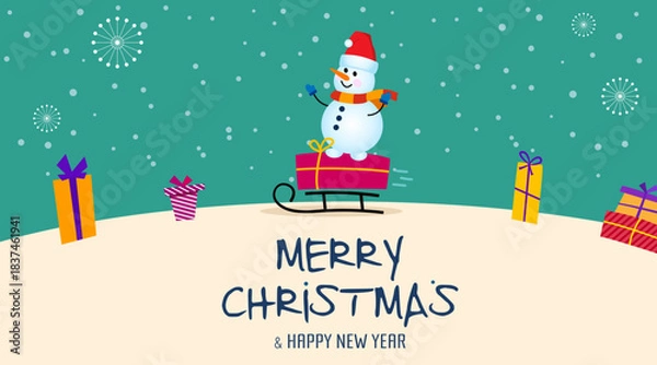 Obraz Merry Christmas and happy New Year. Santa Claus puts gifts in Christmas tree of a bag. Christmas greeting card. Vector Illustration.