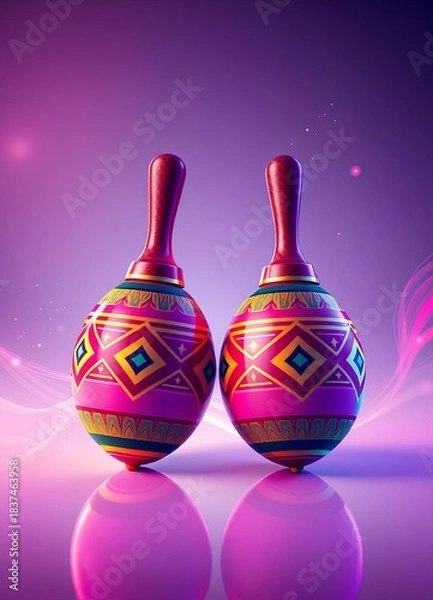 Obraz Latin Rhythm Maracas with Bright Ethnic Patterns