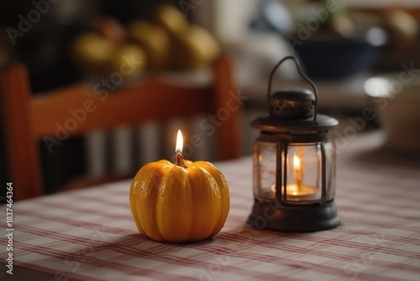 Obraz Candlelit scene with pumpkin candle