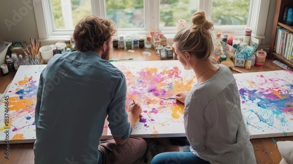 Obraz Creative Couple Collaborating on Colorful Abstract Art Piece