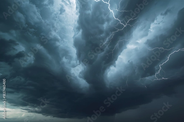 Obraz Intense dramatic storm clouds with lightning and heavy rain