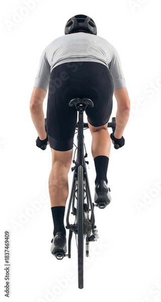 Obraz Male Cyclist Riding Bicycle Seen From Behind on Isolated Background