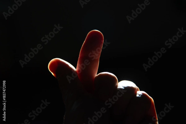 Fototapeta Index Finger Pointing Upwards in Backlight