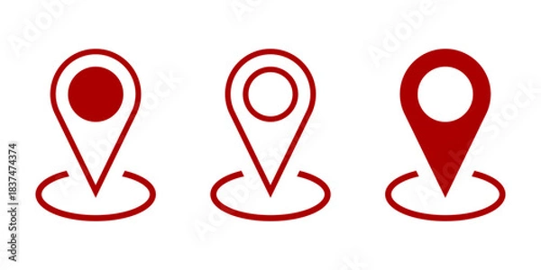 Fototapeta Location Pointer Pin or You Are Here Marker Hotspot Place Holder Symbol Sign Icon Set. Vector Image.