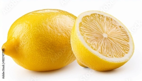 Fototapeta Lemon With Half Of Lemon Isolated On White Background Clipping Path