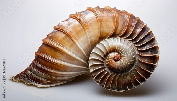 Fototapeta A Spiral Seashell Or Ammonite Fossil Is Isolated On A Transparent Background