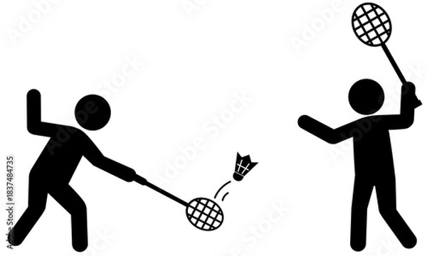 Obraz バドミントンのラリーをする2人の人物のシルエットイラスト
