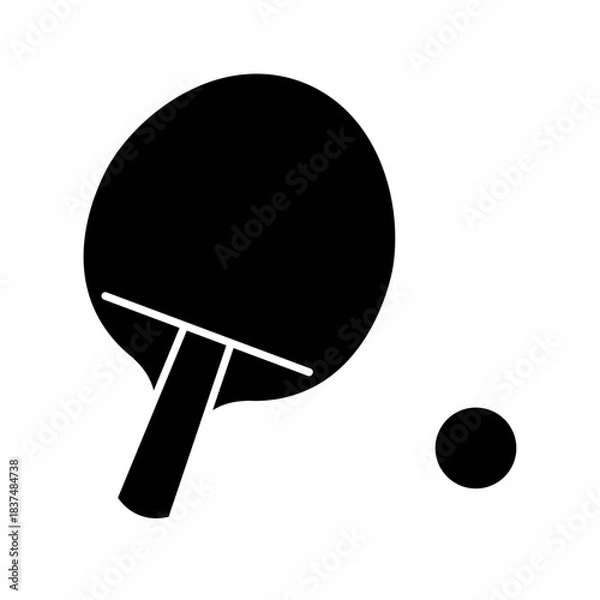 Obraz 卓球ラケットとボールのシンプルなシルエットアイコンイラスト