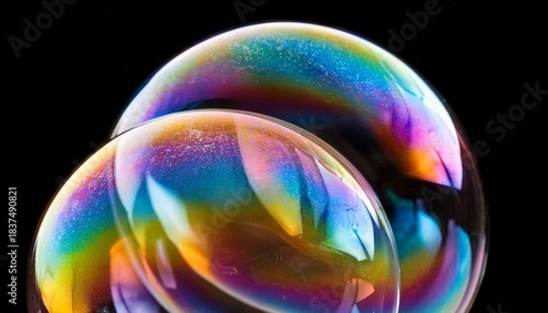 Obraz Colorful Iridescent Soap Bubbles Against A Transparent Background